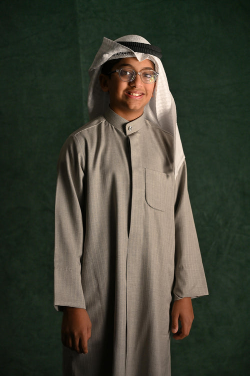AlSafat Youth's Winter Dishdasha - Light Grey - Regular
