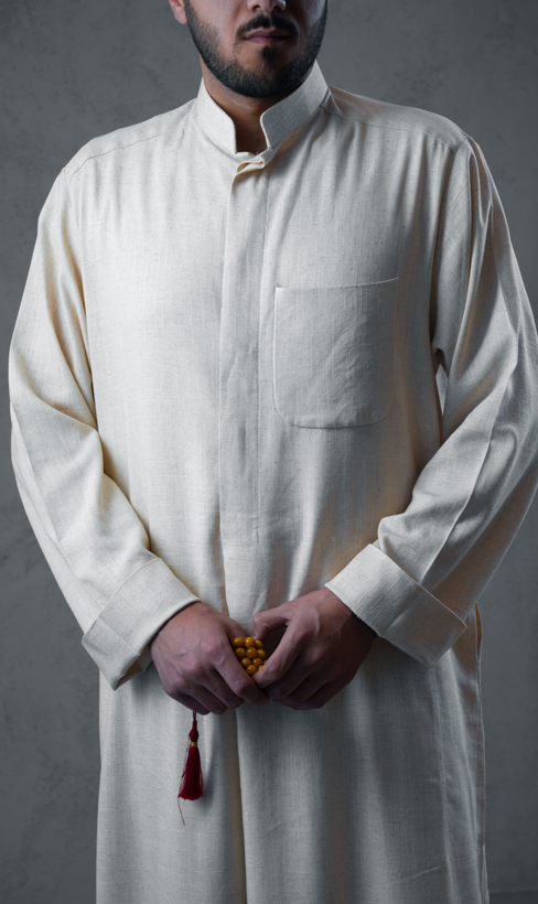 Men's Linen Dishdasha -Beige