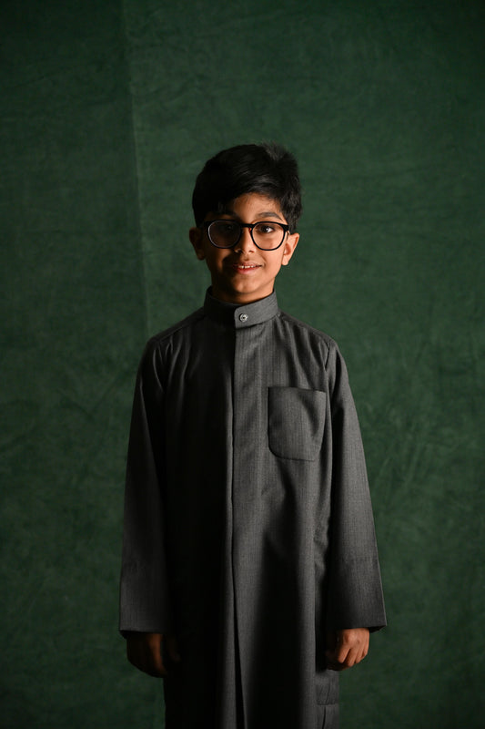 AlSafat Children's Winter Dishdasha - Dark Grey