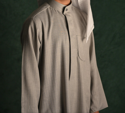 AlSafat Children's Winter Dishdasha - Light Grey