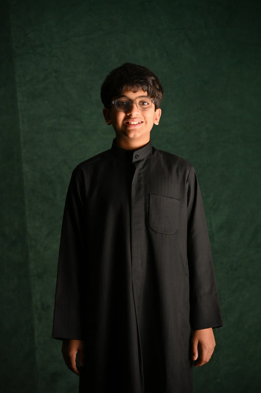 AlSafat Youth's Winter Dishdasha - Black - Regular